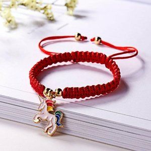 Rainbow Unicorn Gold Charm Red Rope Bracelet Party Gift